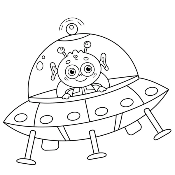 Coloring page outline cartoon flying saucer alien space coloring book stock vector by oleon