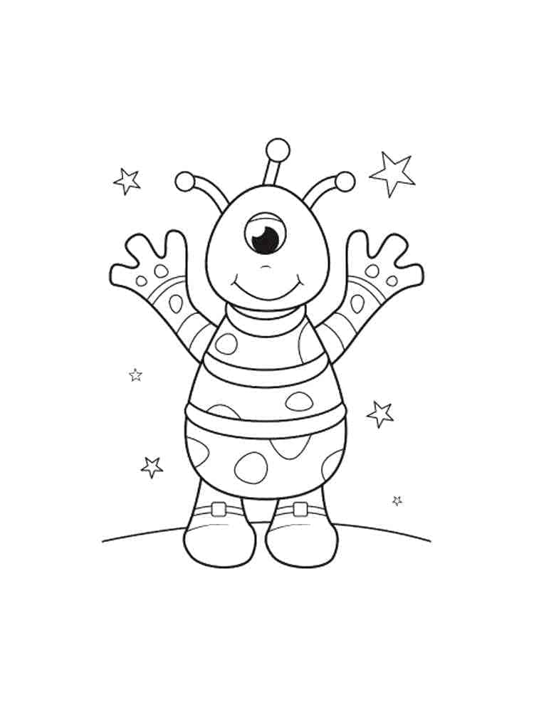 Alien is waving hands coloring page