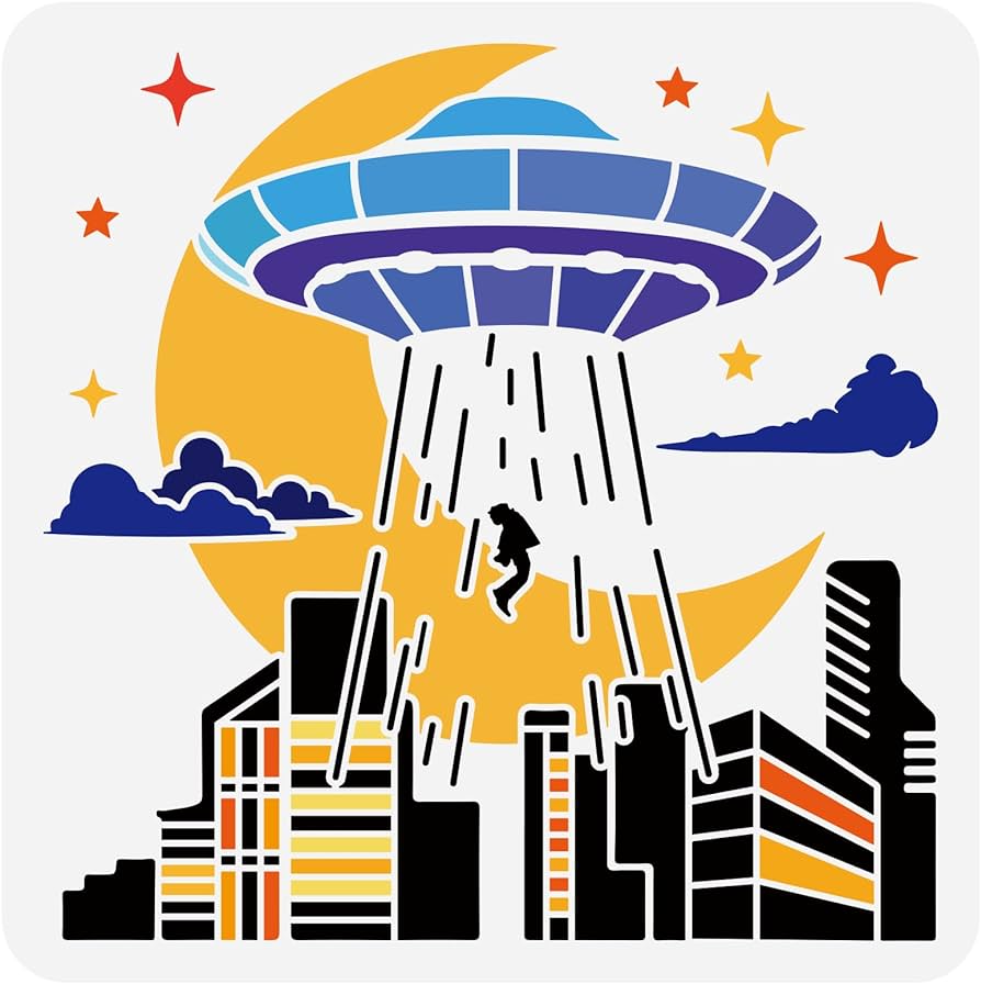 Fingerinspire ufo spaceships stencil x inch city architecture stencil plastic ufo aliens moon stars patterns stencil drawing template reusable diy art and craft stencil for wall home decor everything else