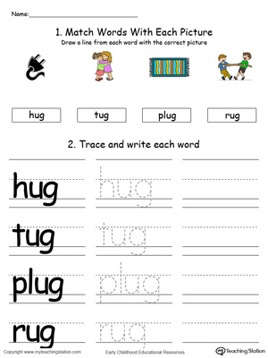 Free ug word family connect trace and write in color