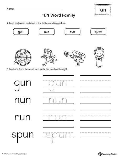 Un word family match pictures and write simple words worksheet myteachingstation