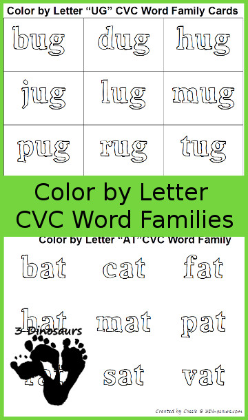 Free cvc word family color by letter printables