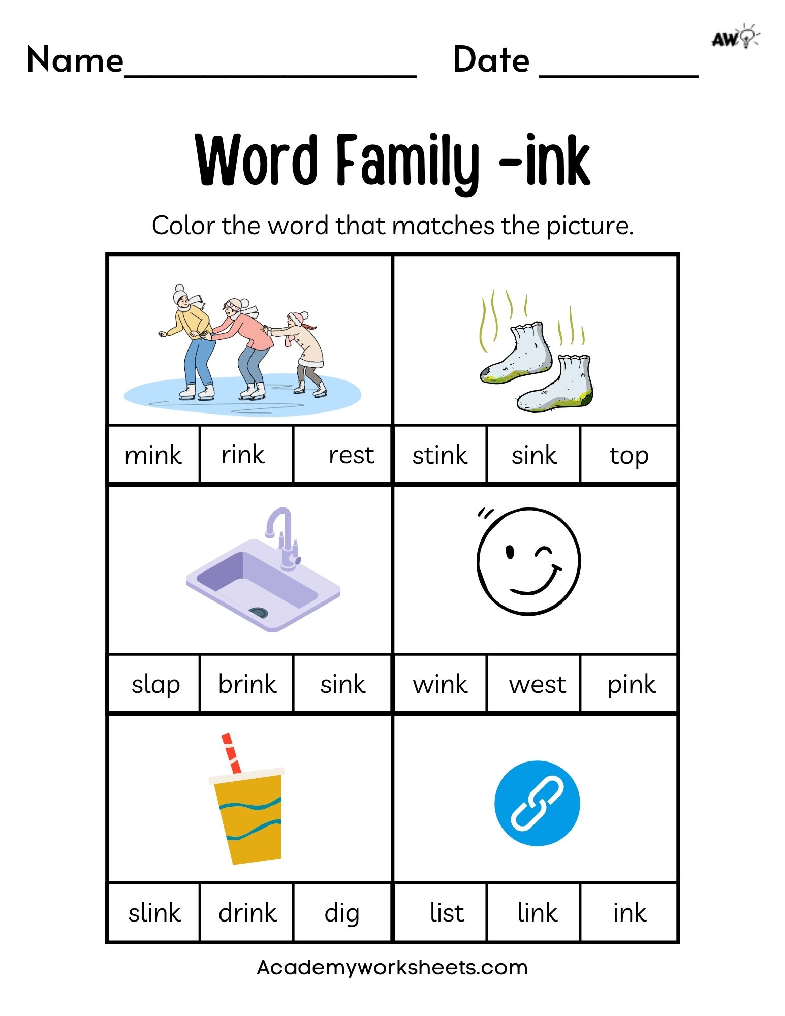 Free word family worksheets