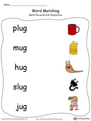 Free ug word family picture and word match in color