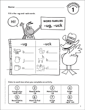 Word families packet âug âuck printable skills sheets