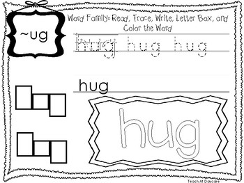 Ug word family worksheets worksheets preschool