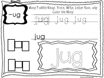 Ug word family worksheets worksheets preschool