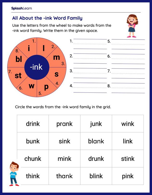 Ink word family exploration â printable reading worksheet