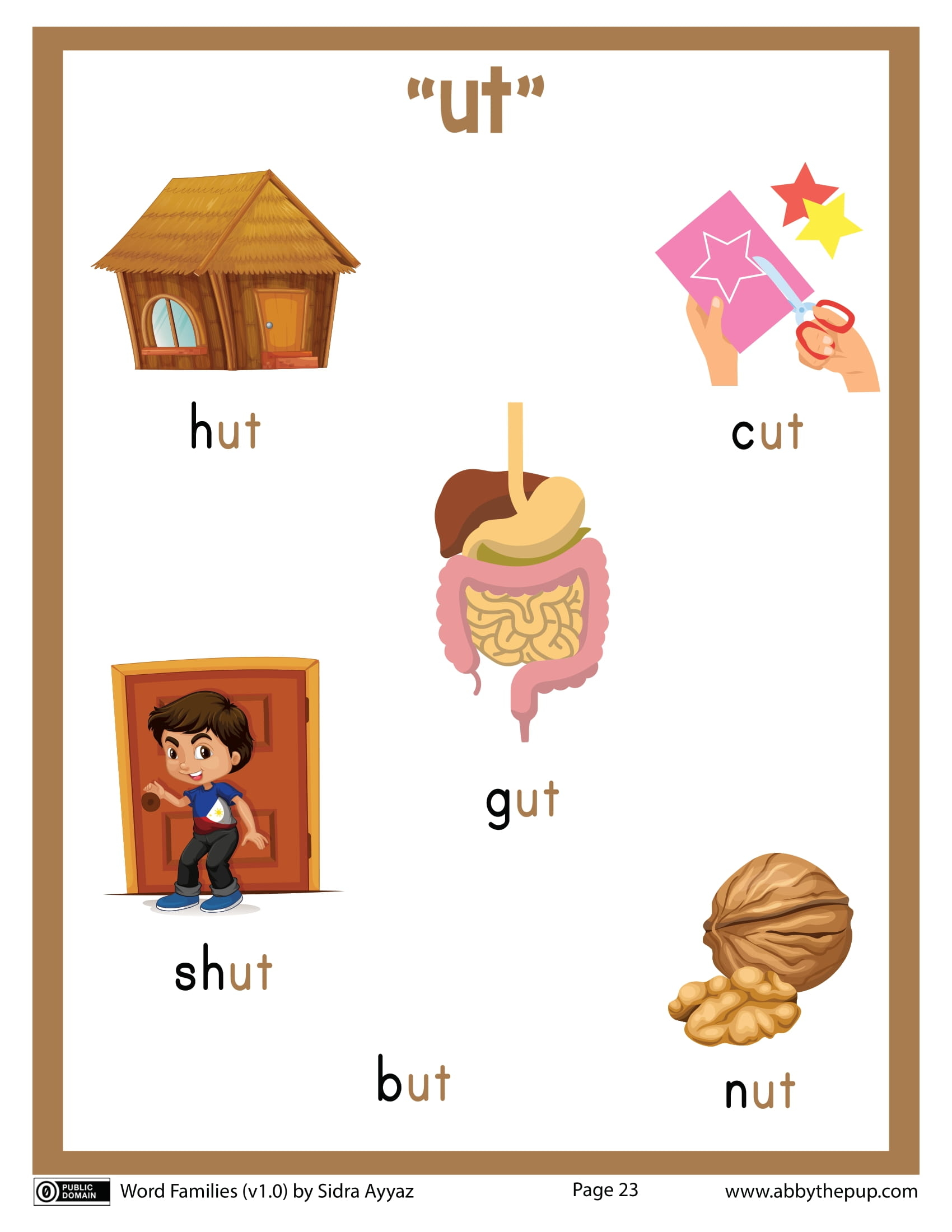 English word family ut flash card free printable papercraft templates