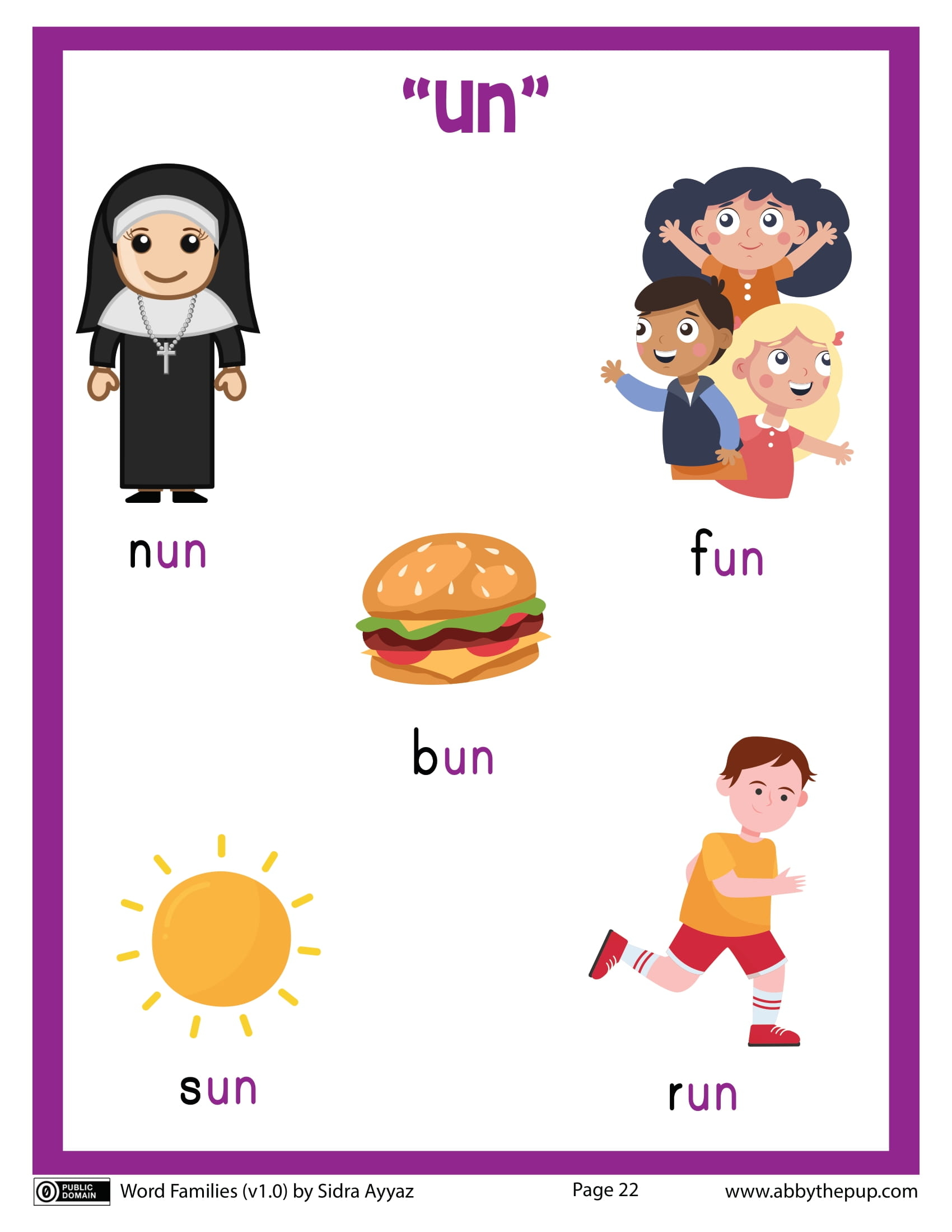 English word family un flash card free printable papercraft templates