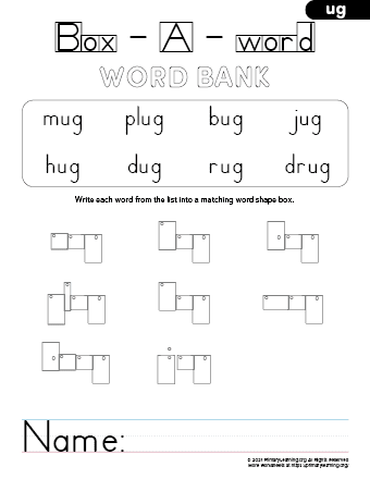 Ug word family worksheets printables