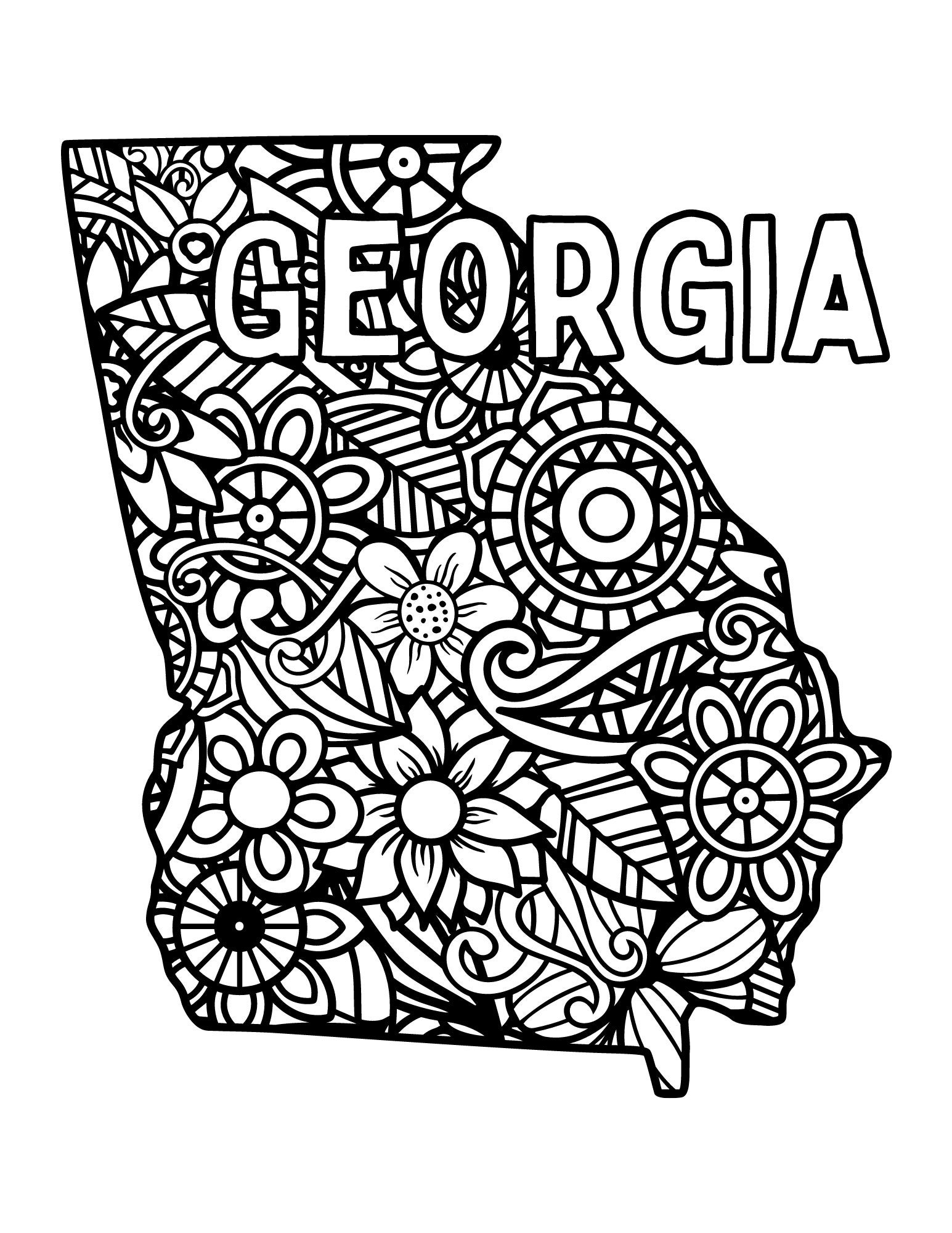 Georgia coloring pages state name floral mandala coloring sheet pdf pages download now