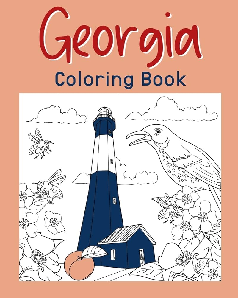 Georgia coloring book adult coloring pages painting on usa states landmarks and iconic funny stress paperland books