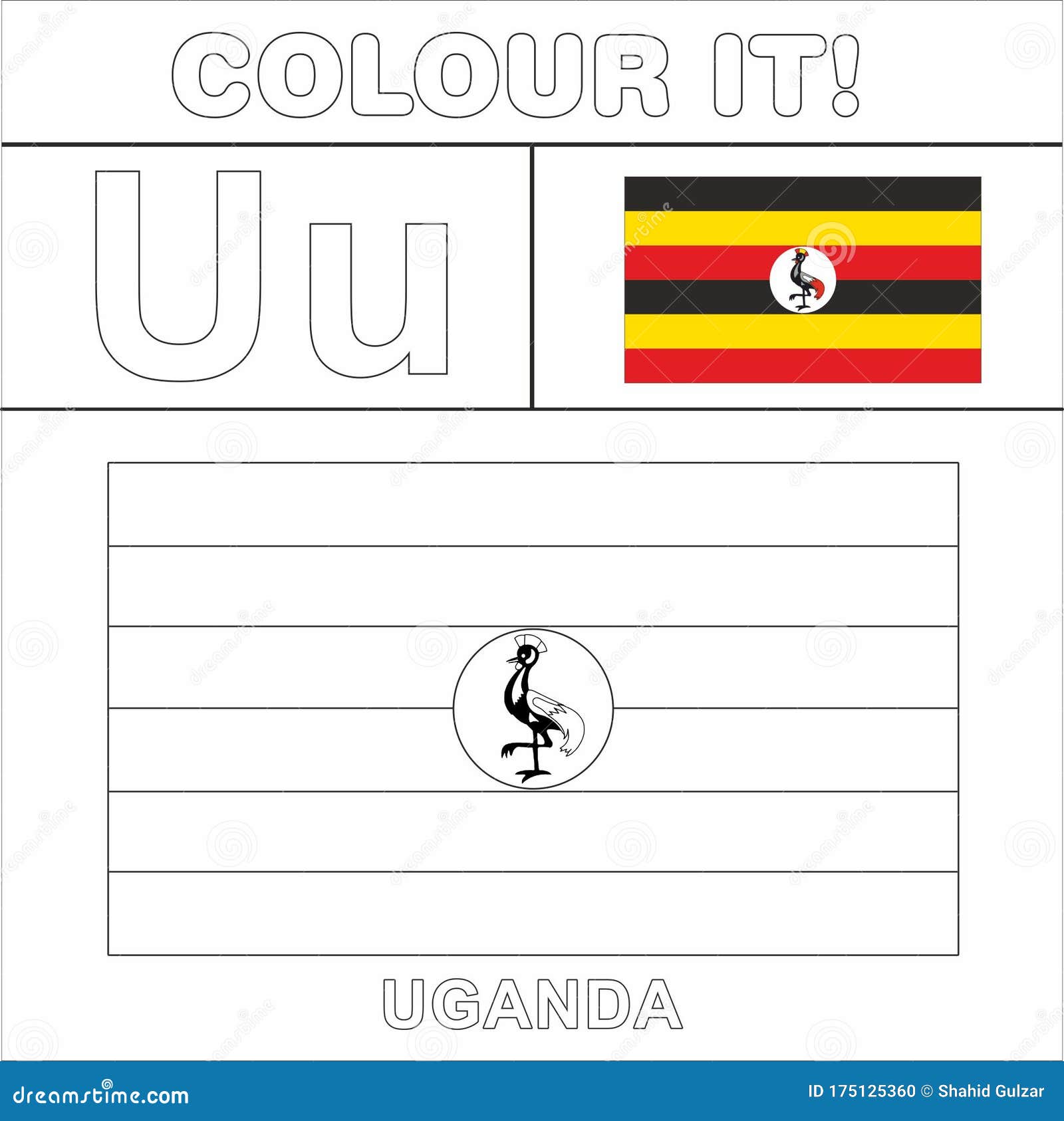 Colour it kids colouring page country starting from english letter u uganda how to color flag stock illustration