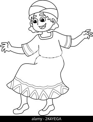 Kwanzaa girl playing isolated coloring page stock vector image art