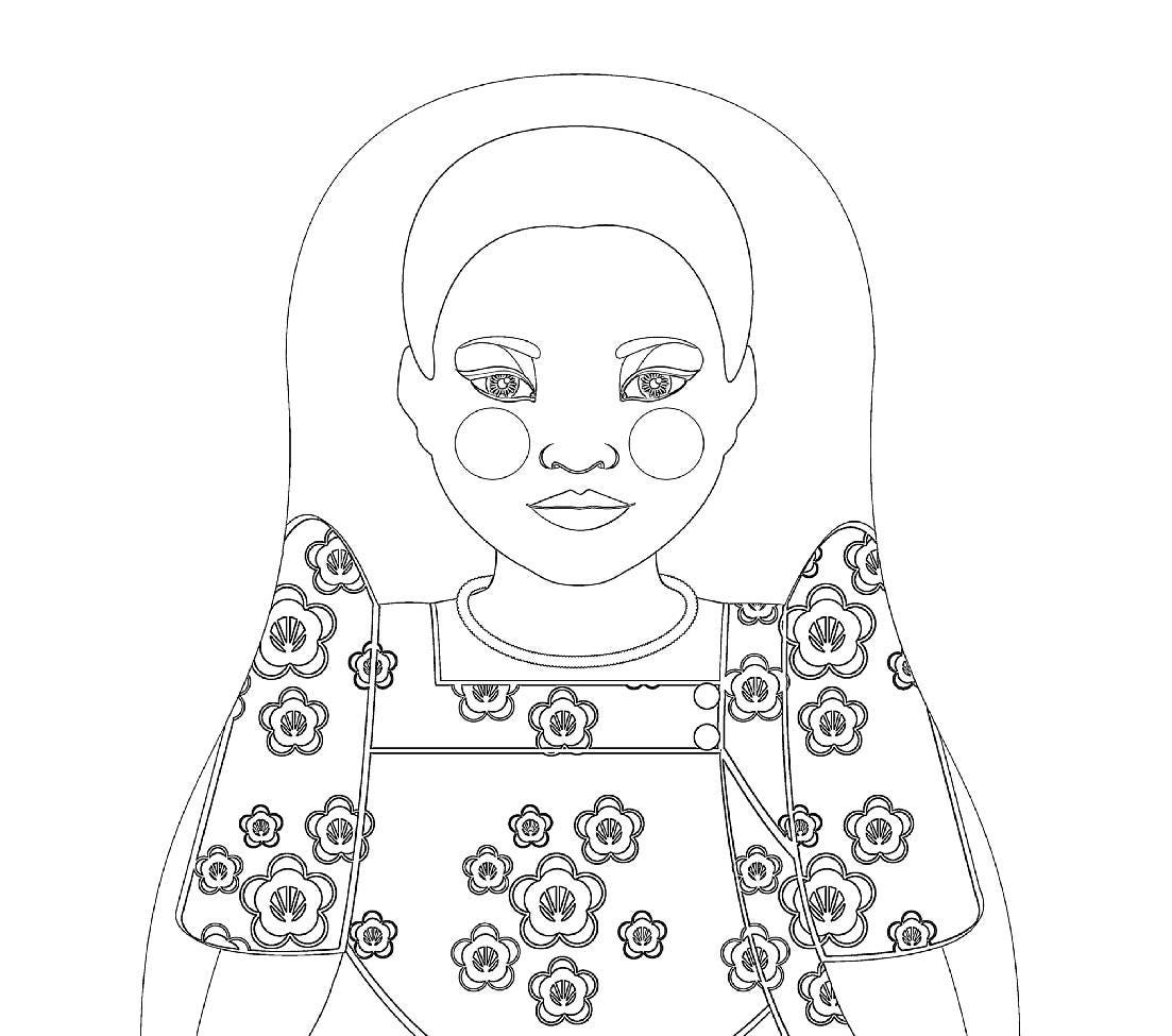 Ugandan coloring sheet printable file traditional folk dress matryoshka doll