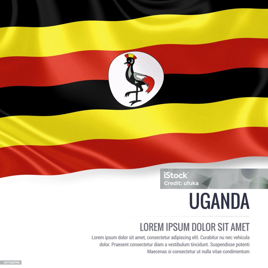 Uganda flag silky flag of uganda waving on an isolated white background with the white text area for your advert message d rendering stock photo