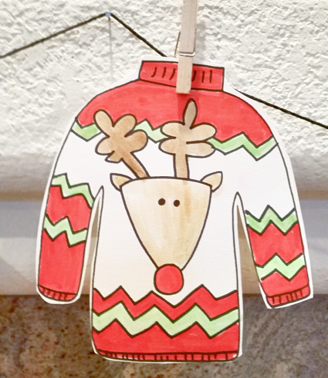 Printable ugly sweater coloring page for halloween and christmas too