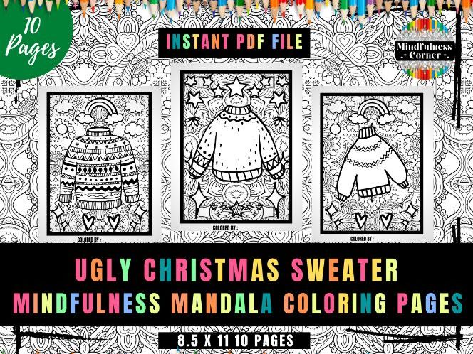 Ugly christmas sweater relaxing mandala coloring pages craft christmas teaching resources