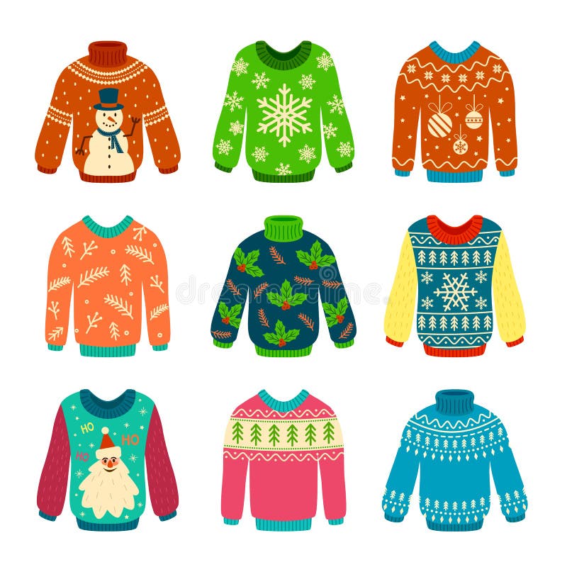 Ugly christmas sweater elements stock illustrations â ugly christmas sweater elements stock illustrations vectors clipart