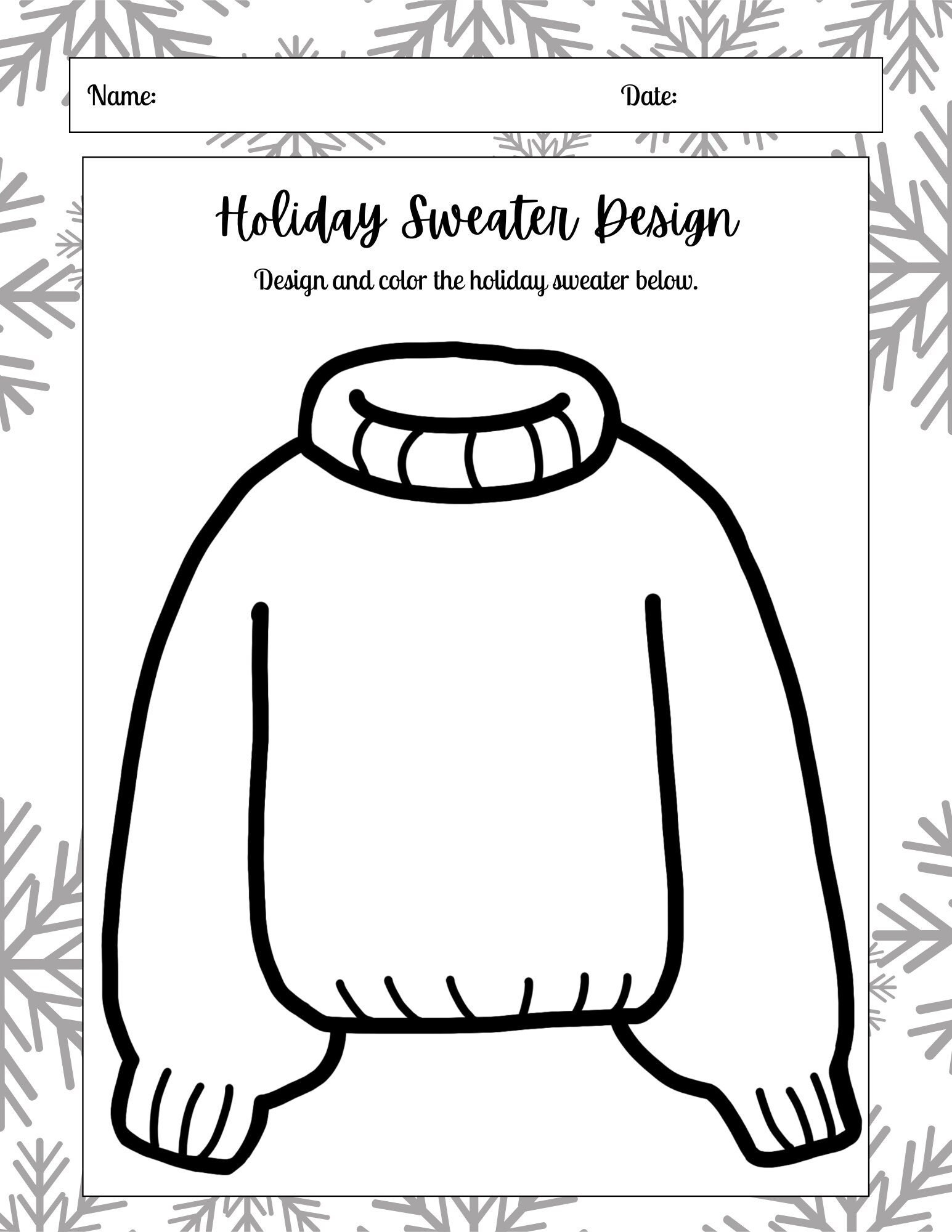 Holiday sweater coloring sheet