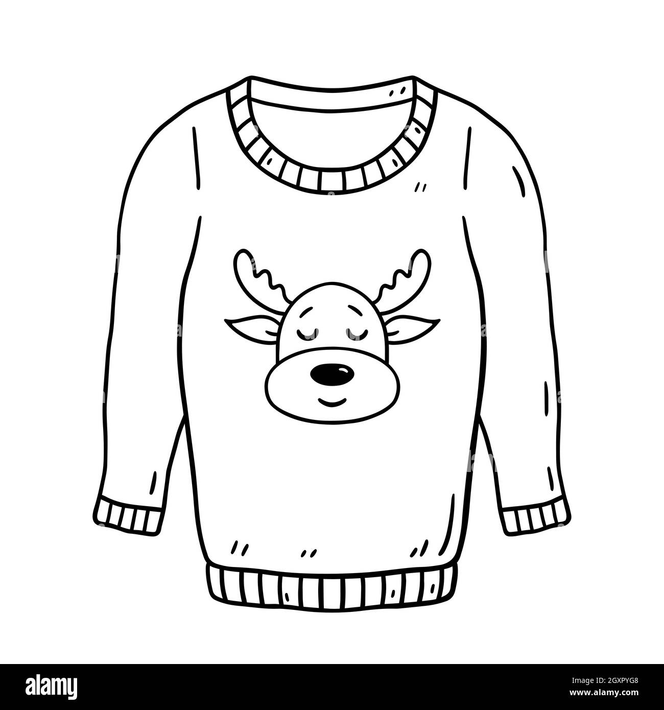 Ugly christmas sweater with a deer isolated on white background warm knitted jumper vector hand
