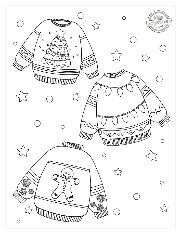 Festive ugly christmas sweater coloring pages kids activities blog