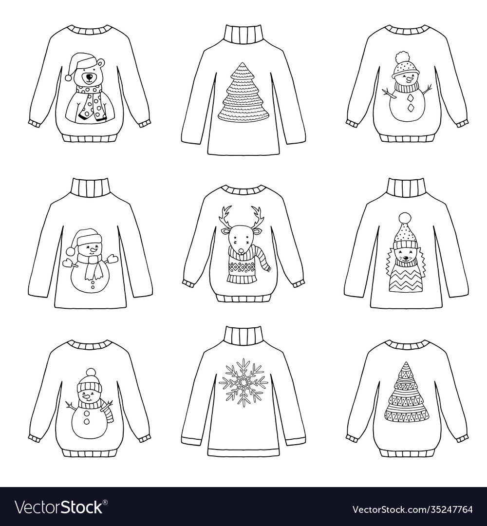 Coloring page with winter sweaters royalty free vector image