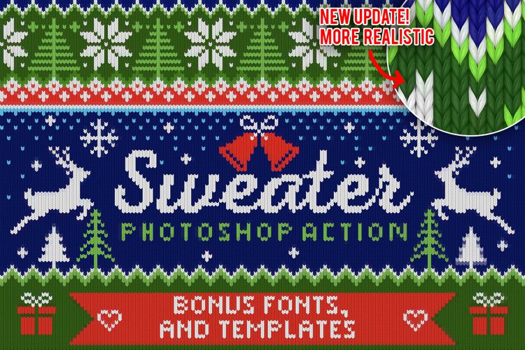 Knitted ugly christmas sweater photoshop action