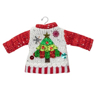 Knitted ugly sweater with hanger christmas tree ornament