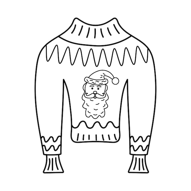 Premium vector christmas sweater with santa claus in doodle style winter knitted pullover
