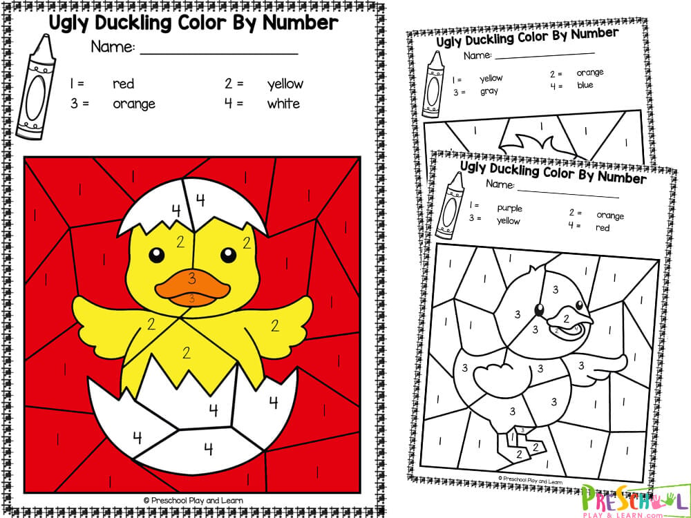 Free the ugly duckling color by number worksheets