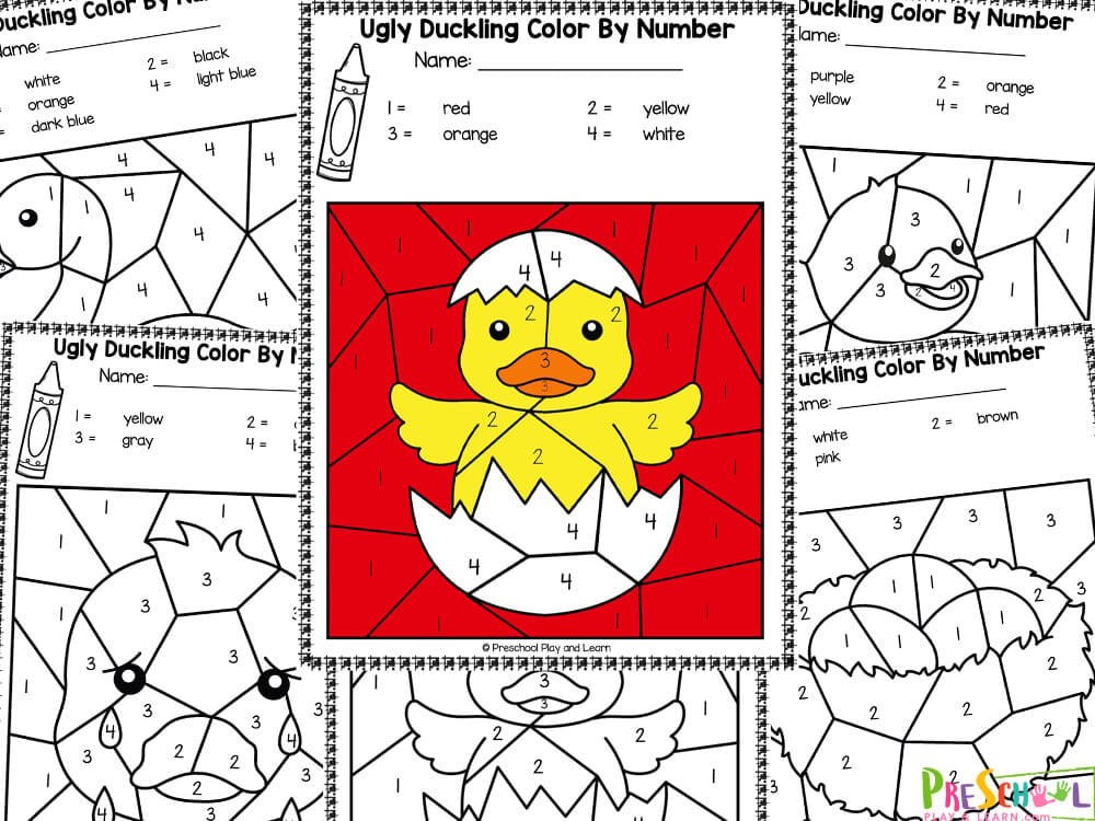 Free the ugly duckling color by number worksheets