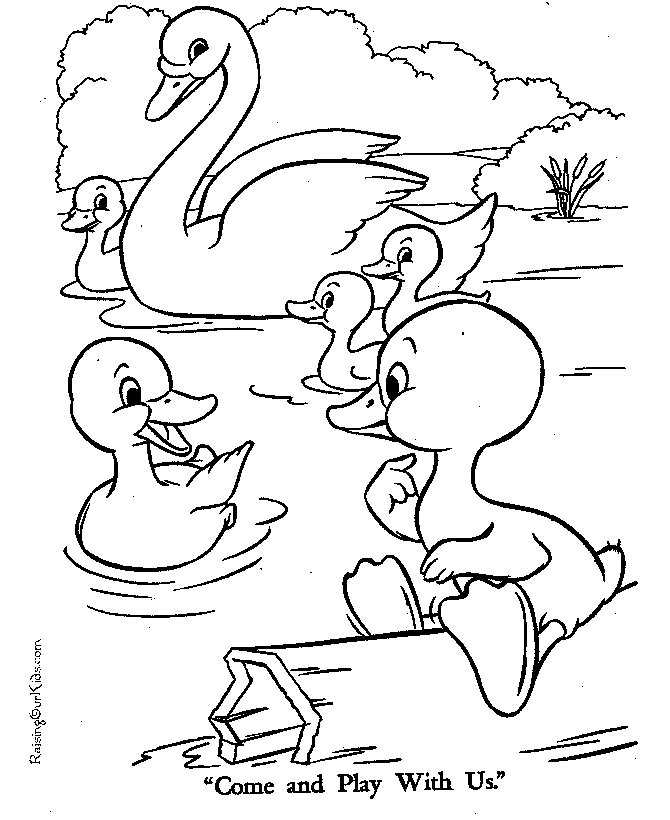 Play with us ugly duckling coloring page