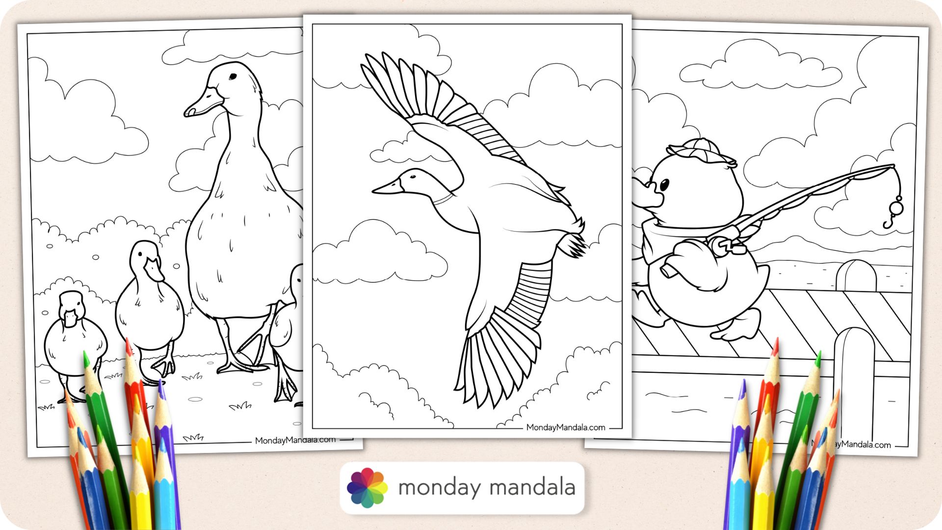 Cute duck coloring pages free pdf printables