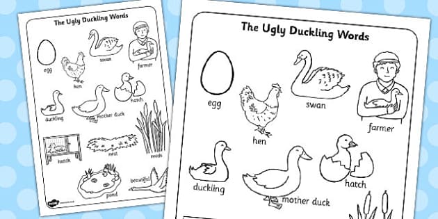 Ugly duckling words coloring sheet teacher