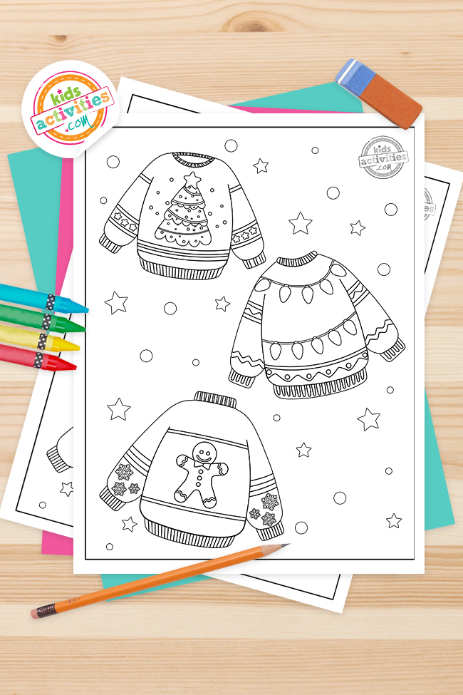 Festive ugly christmas sweater coloring pages kids activities blog