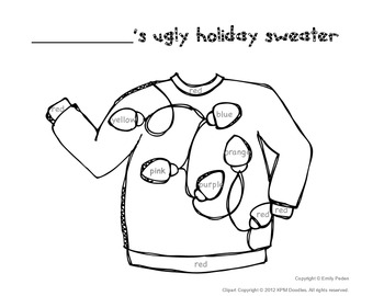 Ugly sweater coloring sheet by a neighborhood kindergarten tpt