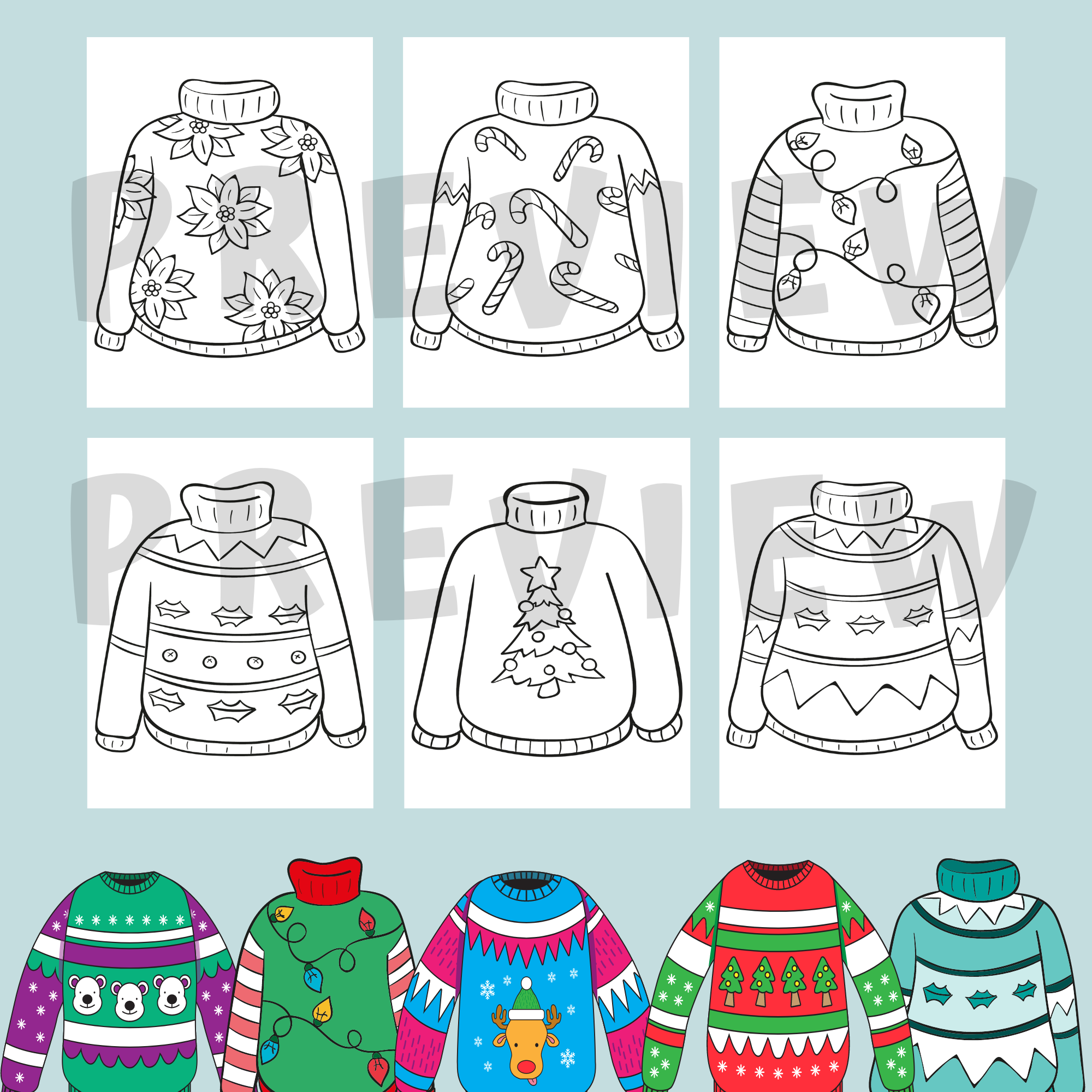 Ugly sweater coloring pages