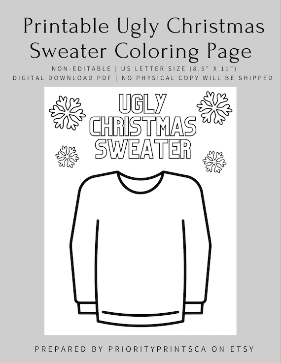 Ugly christmas sweater coloring page colouring page christmas sweater printable download now