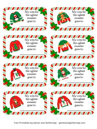 Free ugly christmas sweater voting ballots printable pdf