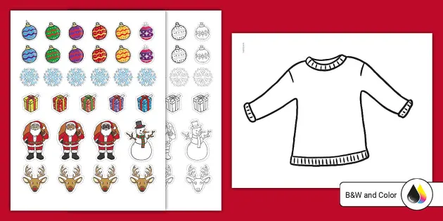 Design your own christmas sweater cut and paste worksheet