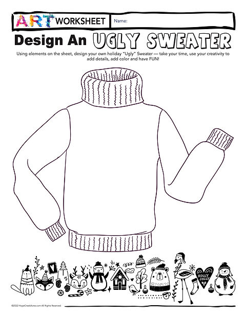 Ugly sweater design art drawing holiday winter christmas worksheet game sub plan hopecreek