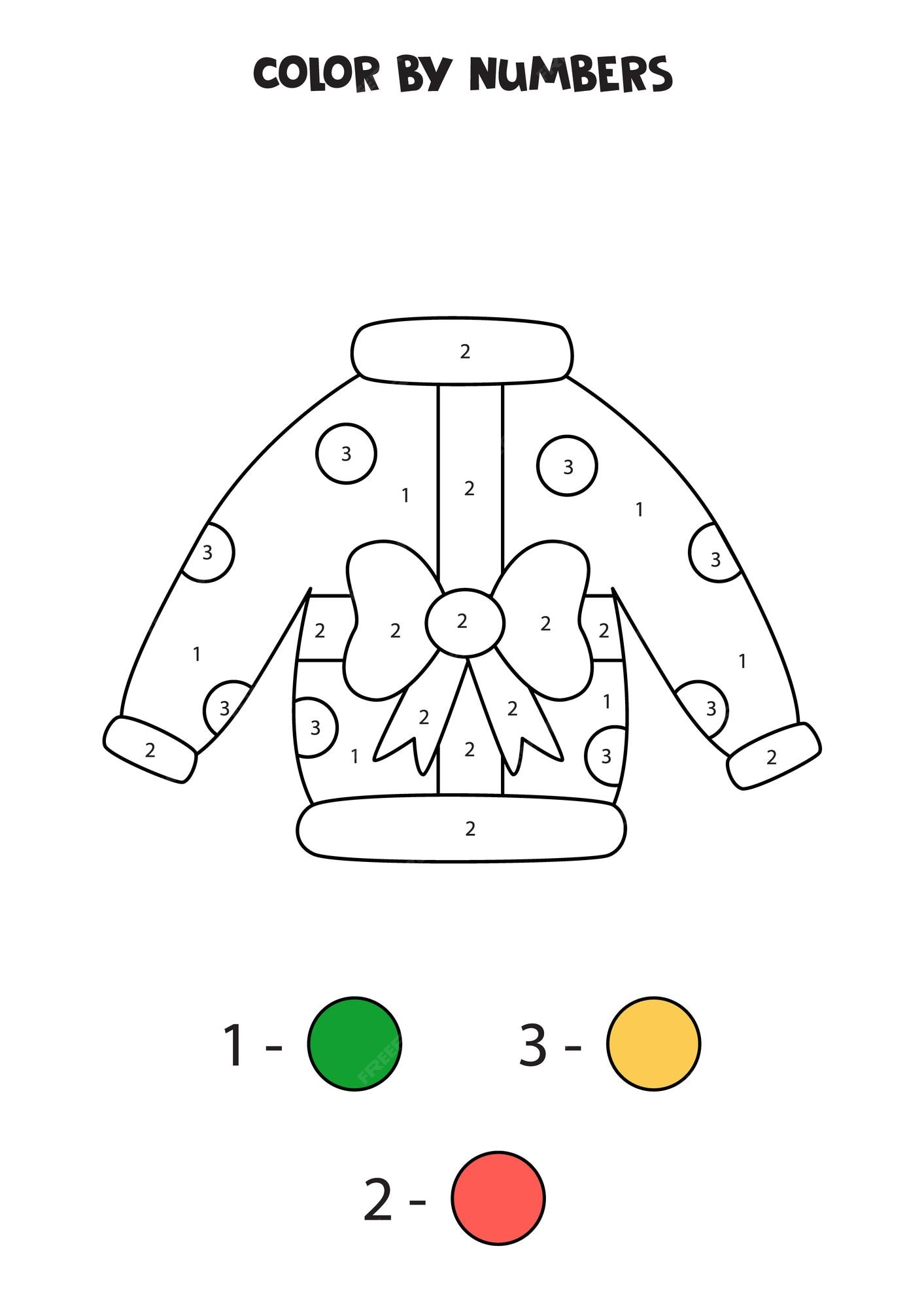 Premium vector coloring page with christmas ugly sweater color by numbers math game for kids