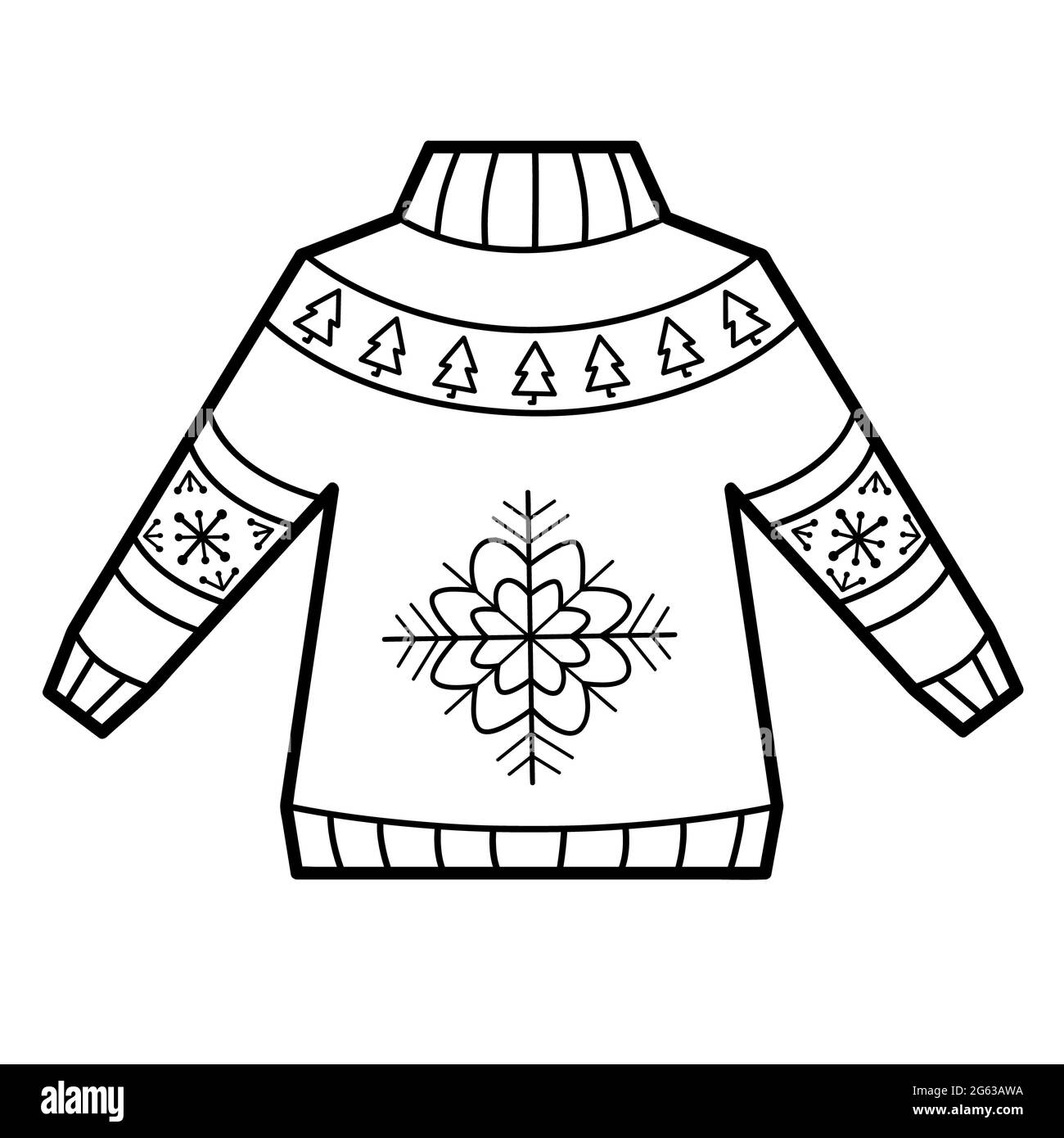 Christmas coloring book or page for kids sweater black and white illustration stock photo