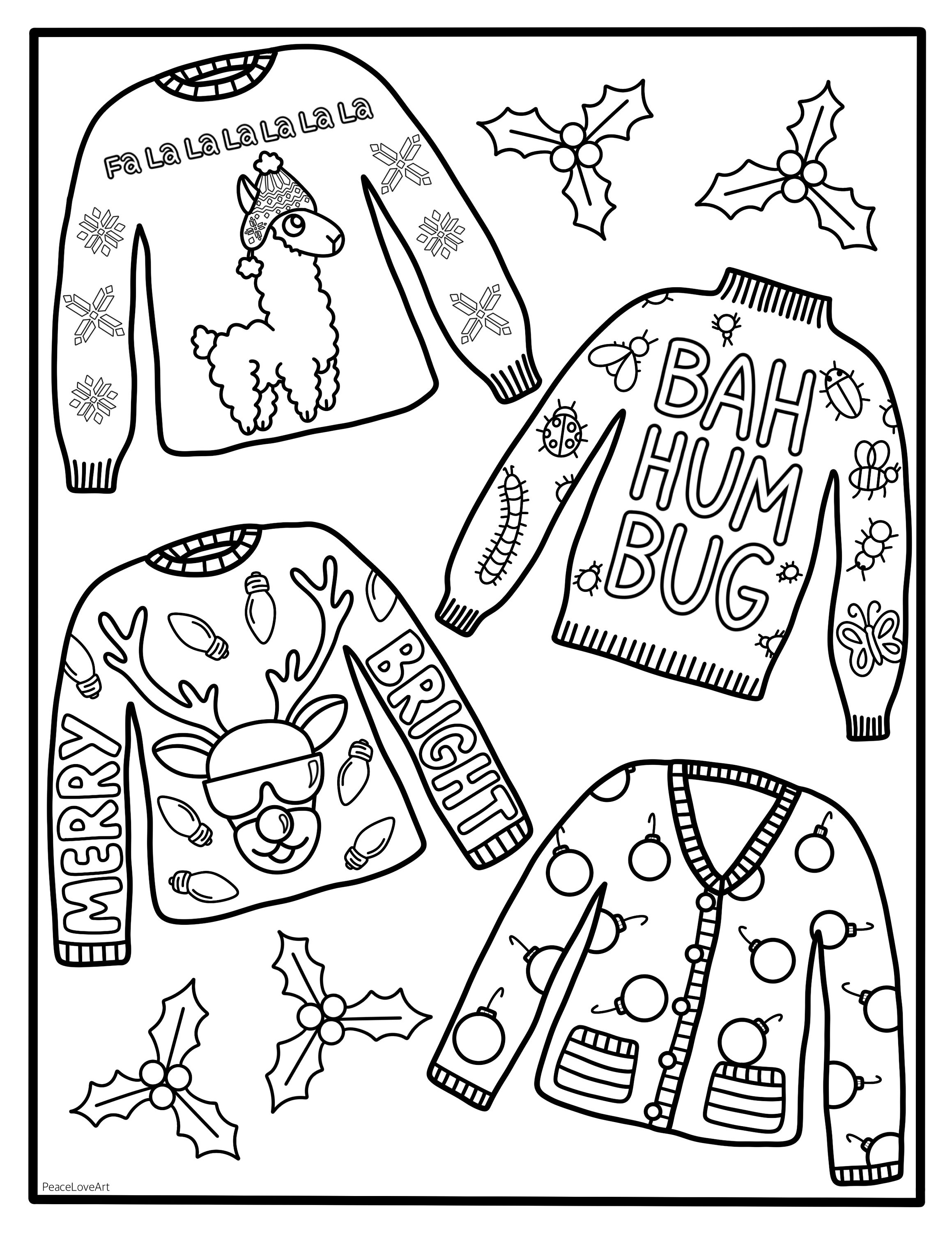 Ugly christmas sweater coloring page