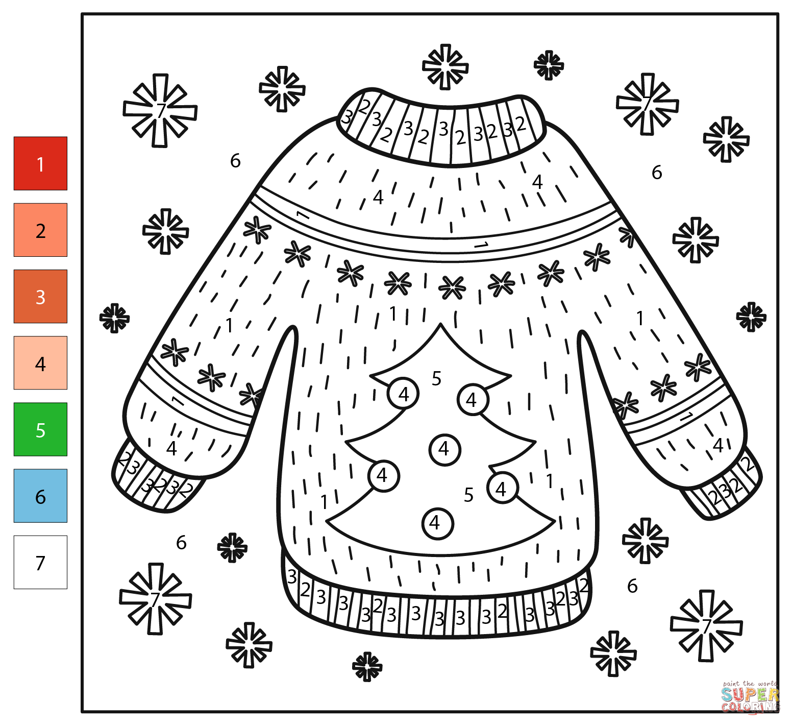 Ugly sweater color by number free printable coloring pages