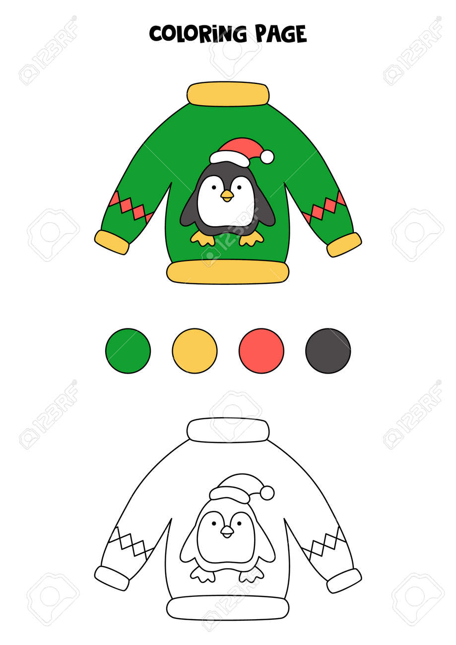 Coloring page with cartoon christmas sweater worksheet for children royalty free svg cliparts vectors and stock illustration image