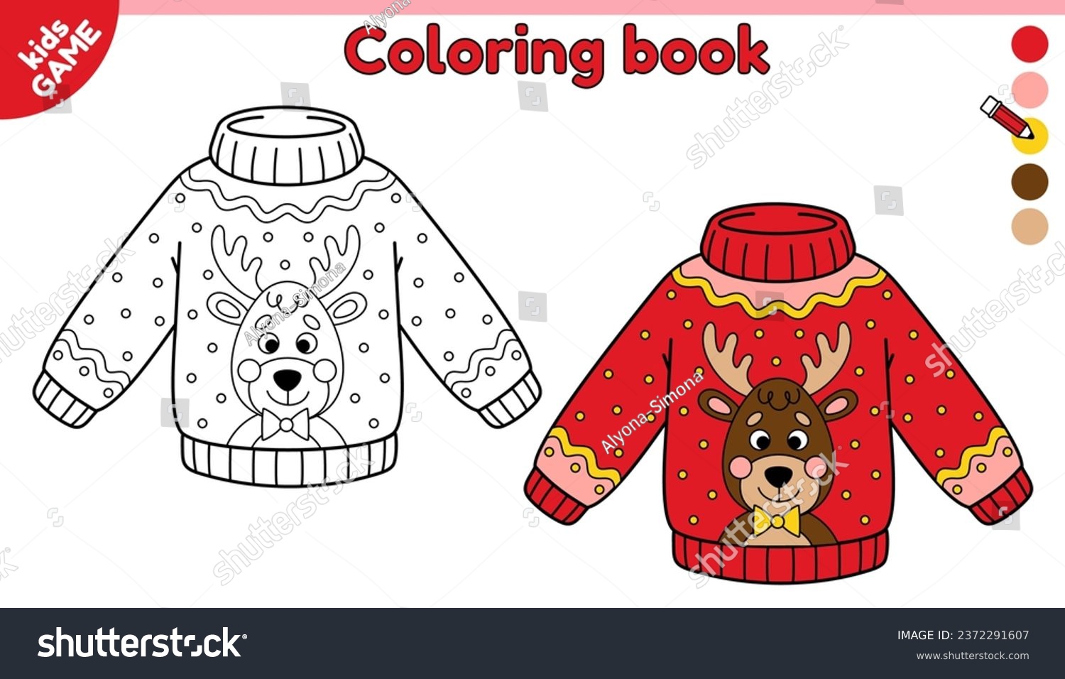 Christmas ugly sweater deer page coloring stock vector royalty free