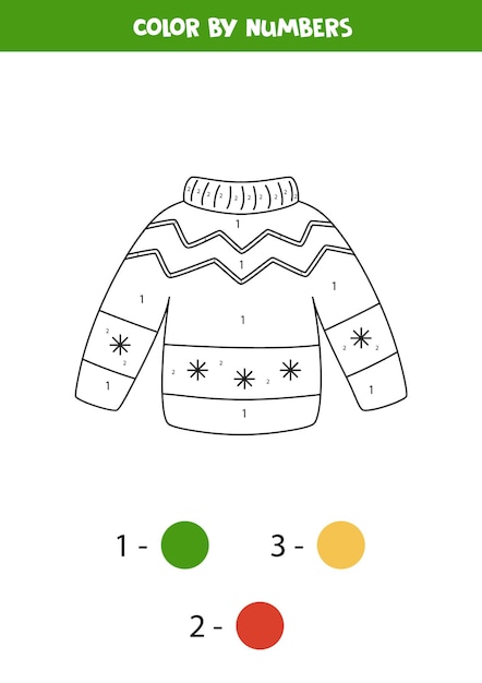 Premium vector color ugly christmas sweater by numbers worksheet for kids